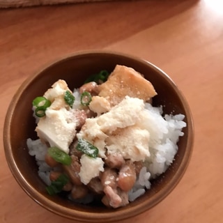 厚揚げと粉チーズの納豆ごはん